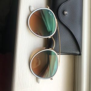 RayBan round double bridge white and blue glasses